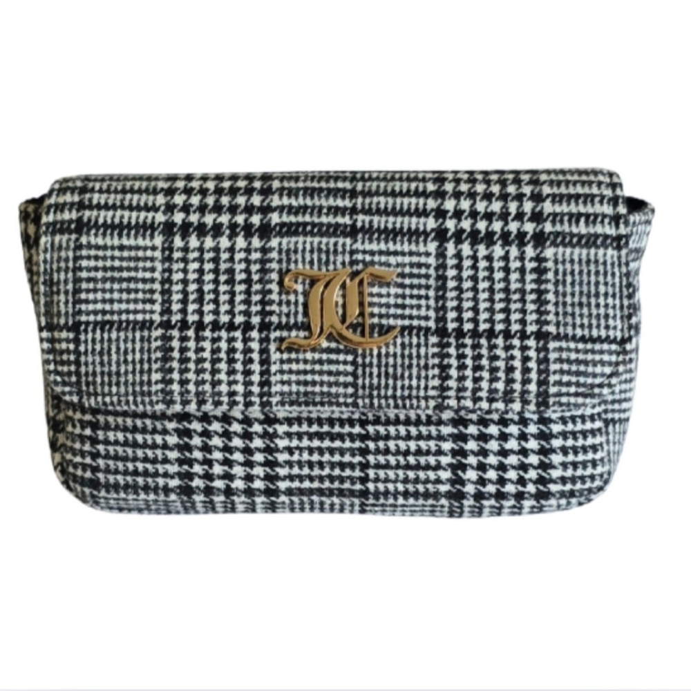 Juicy Couture Pouch Cosmetic Purse Clutch Bag Black Plaid No Strap